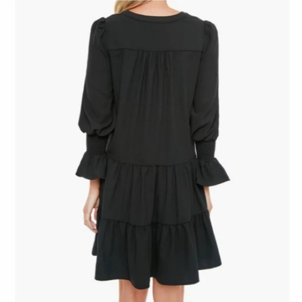 🚨NEW POMANDER PLACE Tuckernuck Black Crepe Kenzo Tiered Mini Dress Sz Small - Picture 11 of 16